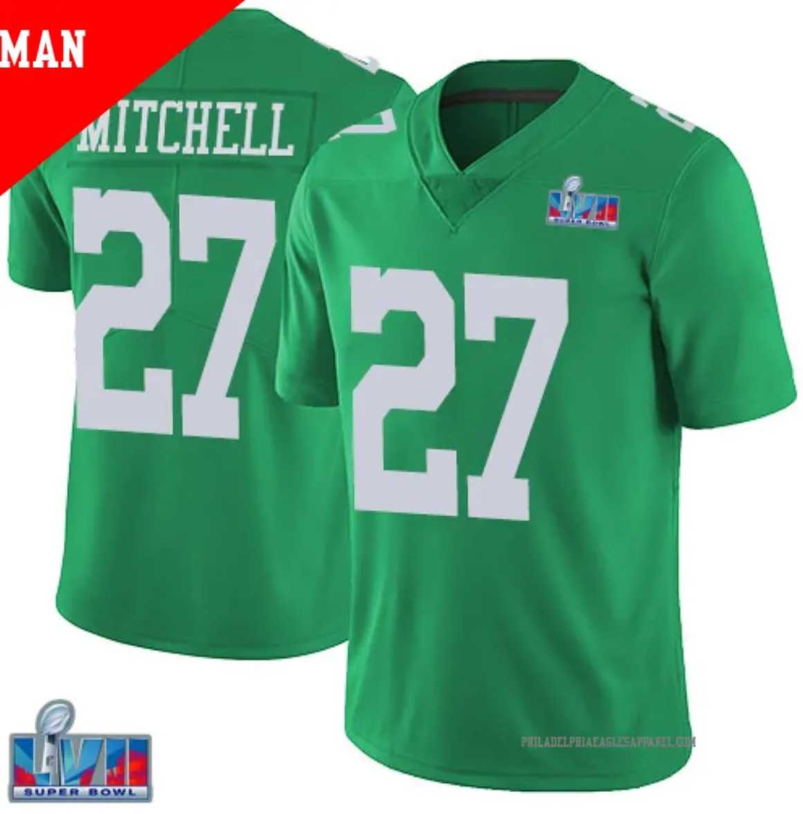 Men & Women & Youth Philadelphia Eagles #27 Quinyon Mitchell Green Nike Throwback Super Bowl LVII Patch Vapor Untouchable Limited Stitched Jersey